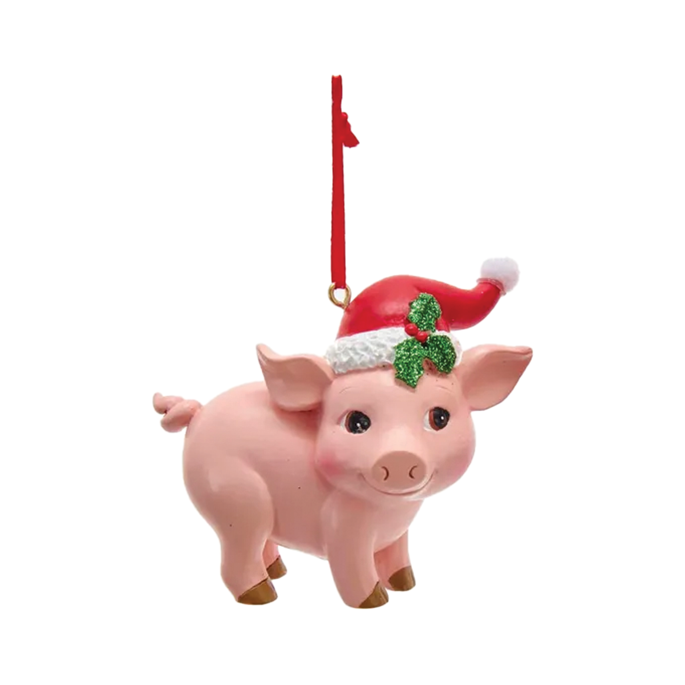 Pink Pig With Santa Hat Ornament - Standing