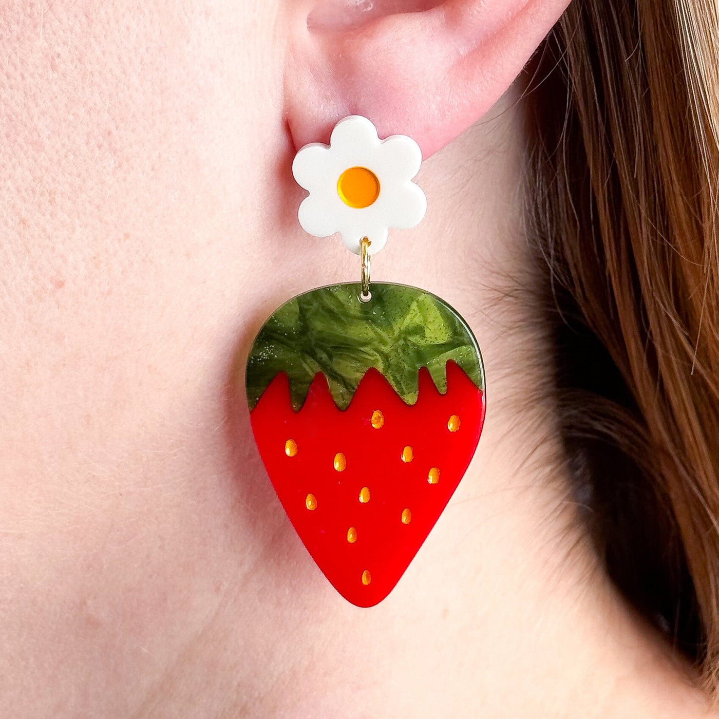 Strawberries And Flowers Acetate Earrings