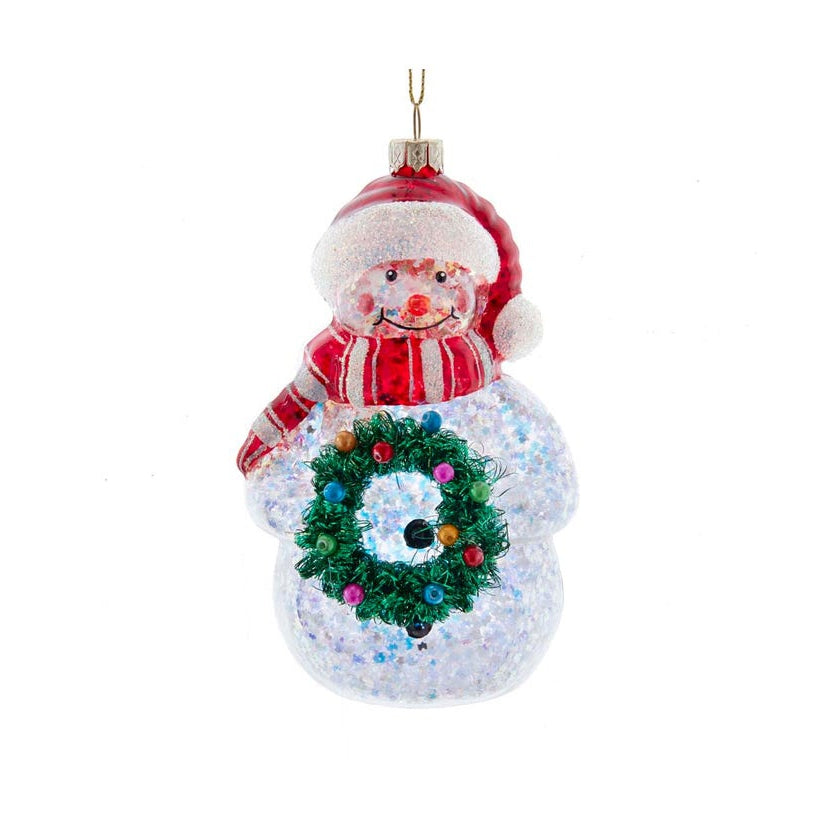 Red And Green Glittered Snowman Glass Ornament