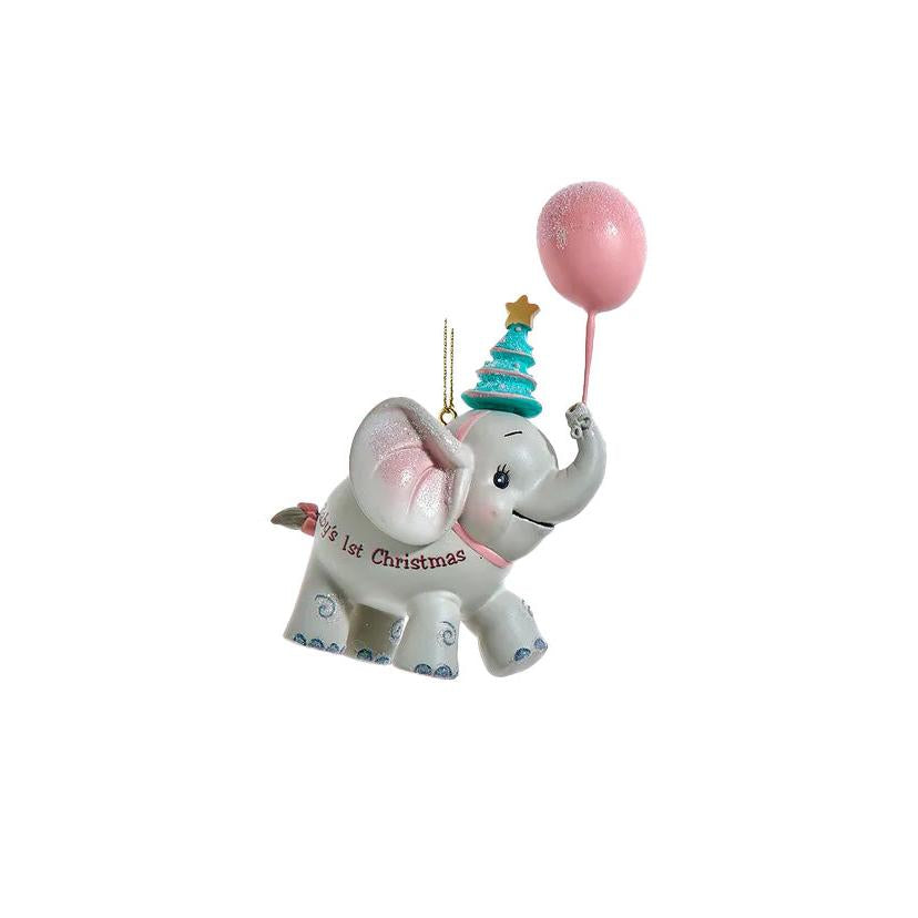 "Baby's 1st Christmas" Elephant Ornament - Pink