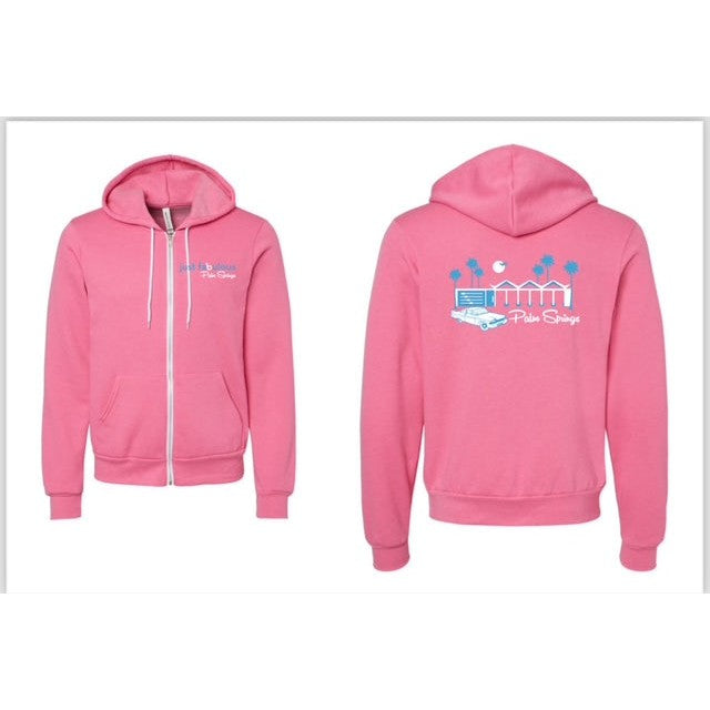 Zig Zag Zip Up Fleece Hoodie - Charity Pink/Teal