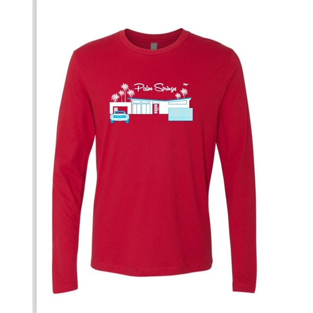 Twin Palms Long Sleeve Crew Neck T-Shirt - Red/Teal