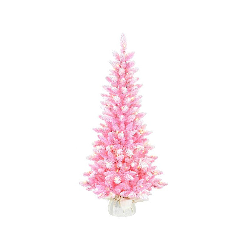 Pink Flocked Slim Christmas Tree Christmas Tree -4' Pre-Lit