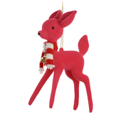 Flocked Deer With Scarf Ornament - Pink