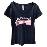 Twin Palms Ladies V-Neck T-Shirt - Black/Hot Pink 2022 - Just Fabulous Palm Springs
