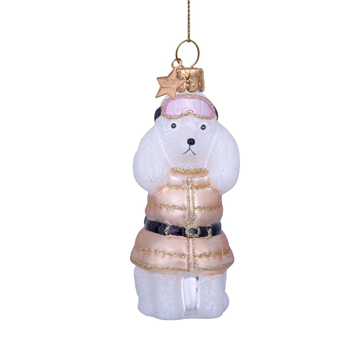 White Poodle In Beige Puffer Ornament