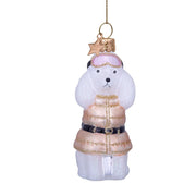 White Poodle In Beige Puffer Ornament
