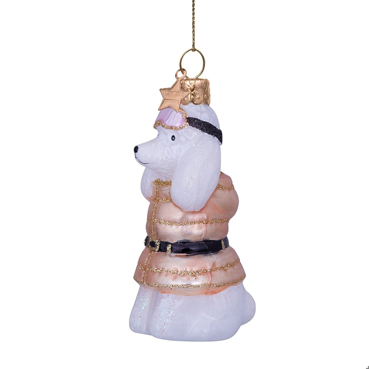 White Poodle In Beige Puffer Ornament