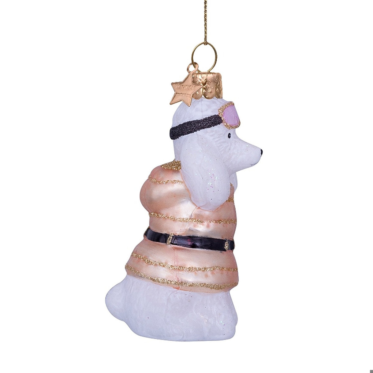 White Poodle In Beige Puffer Ornament