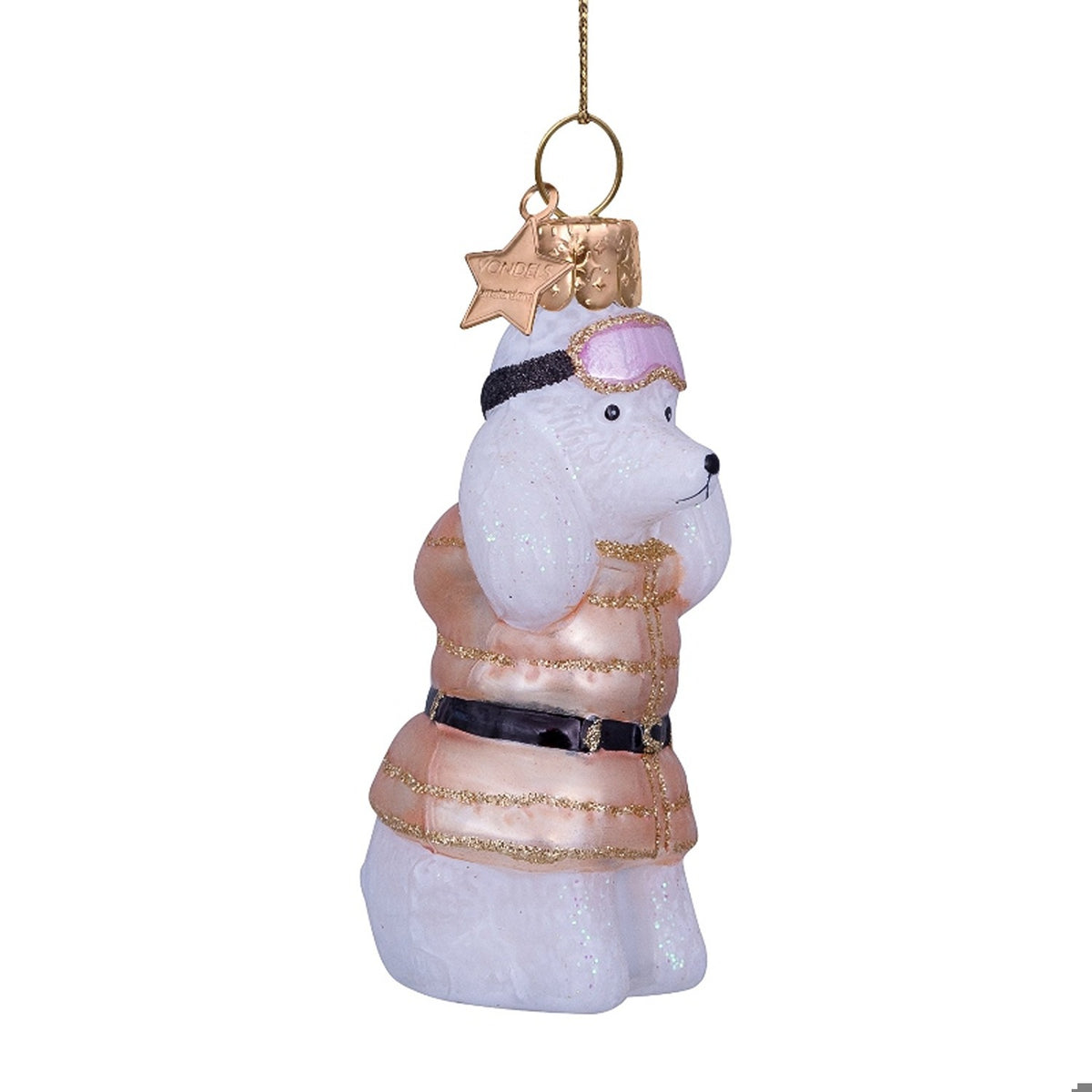 White Poodle In Beige Puffer Ornament