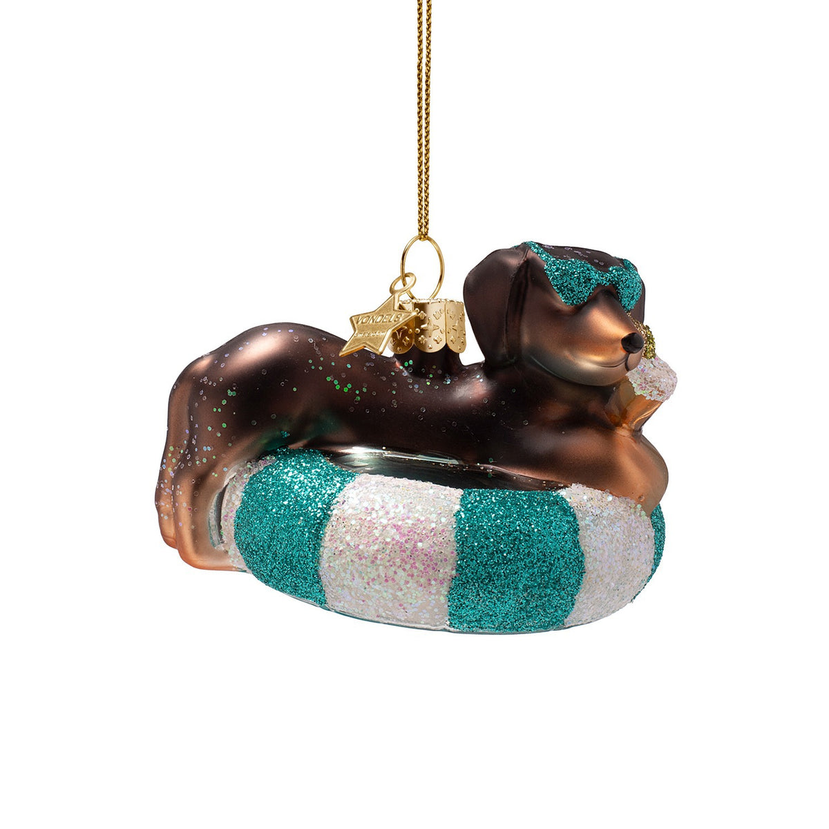 Dachshund On Blue Pool Float Ornament