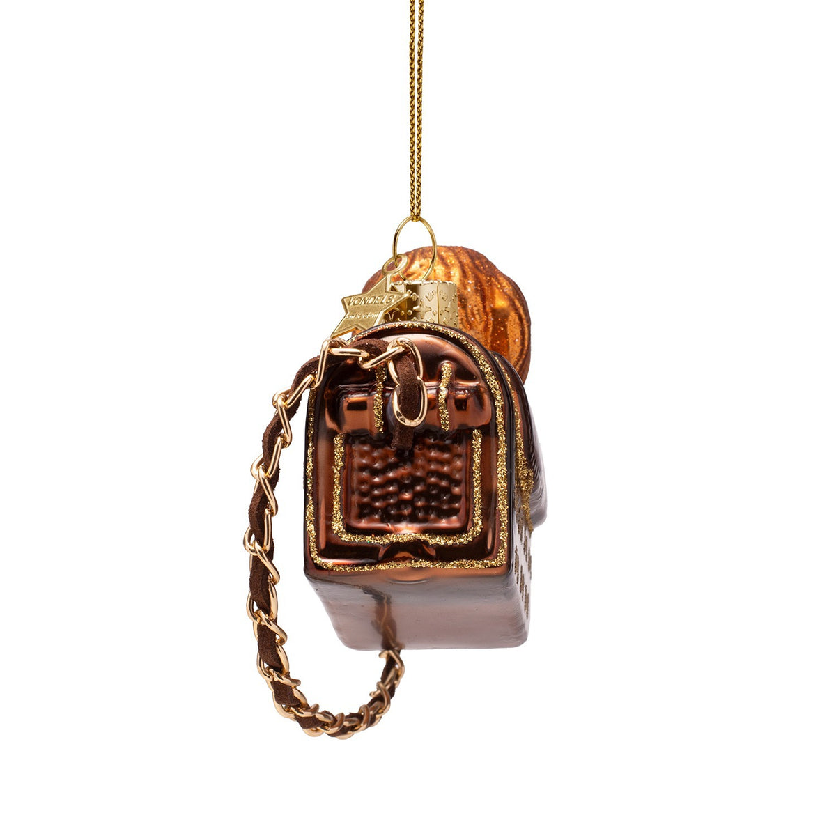 Dog In Bag With Glitter Bones Glass Ornament