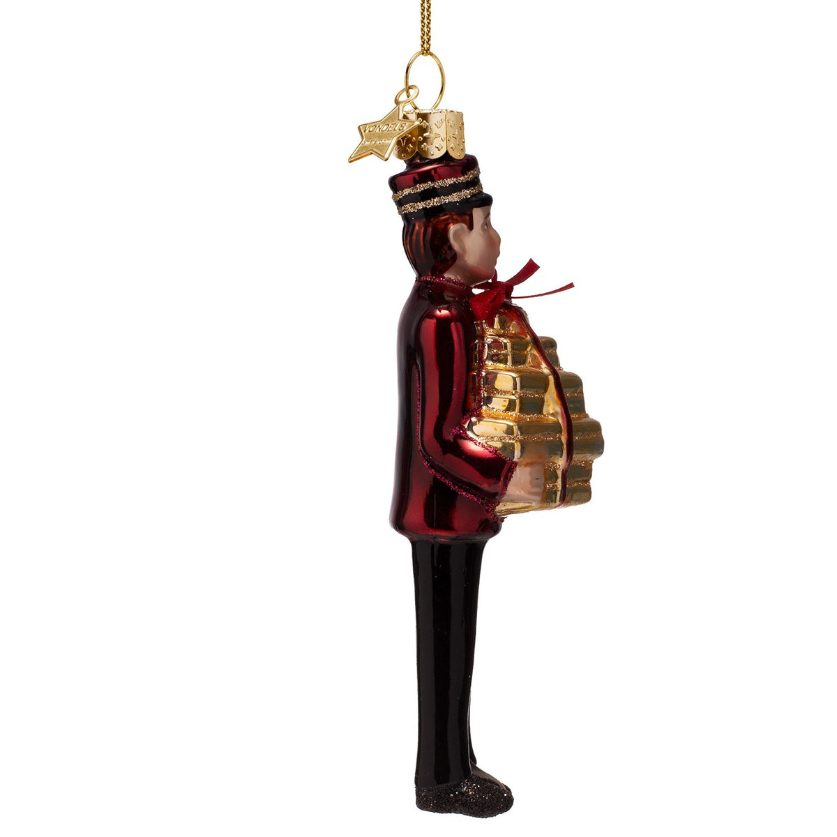 Bellboy With Burgundy Gifts Glass Ornament