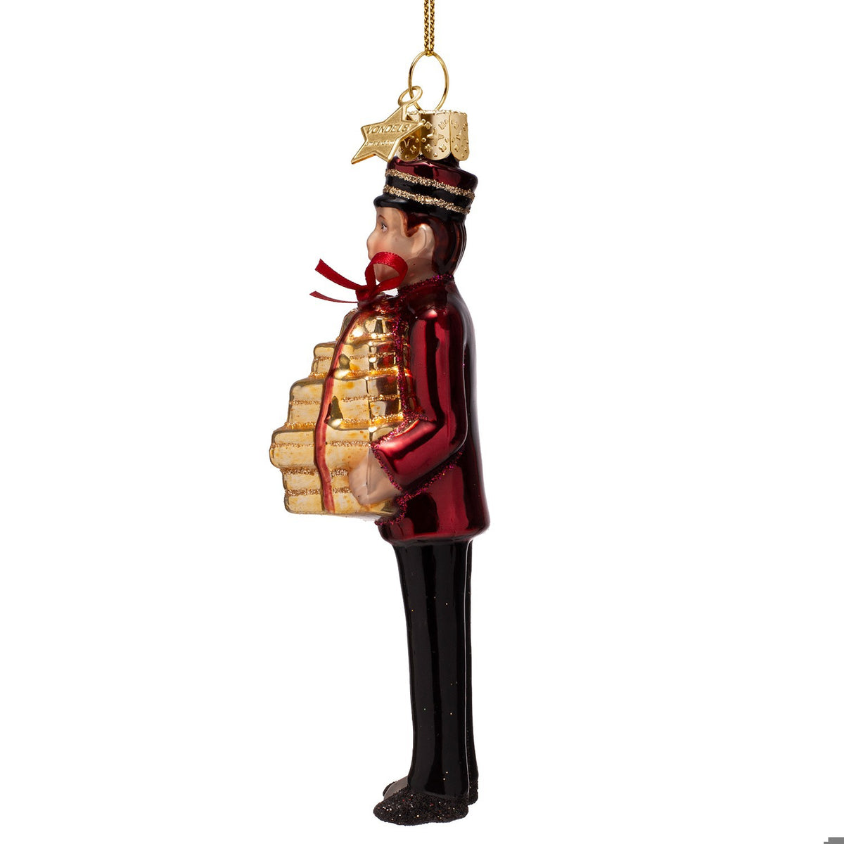 Bellboy With Burgundy Gifts Glass Ornament