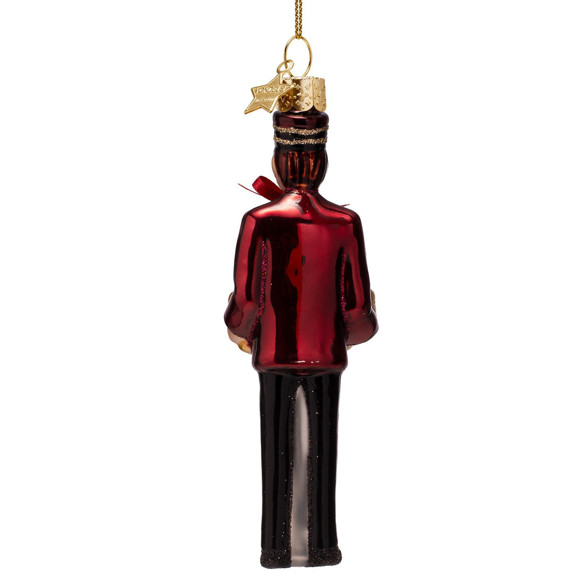 Bellboy With Burgundy Gifts Glass Ornament