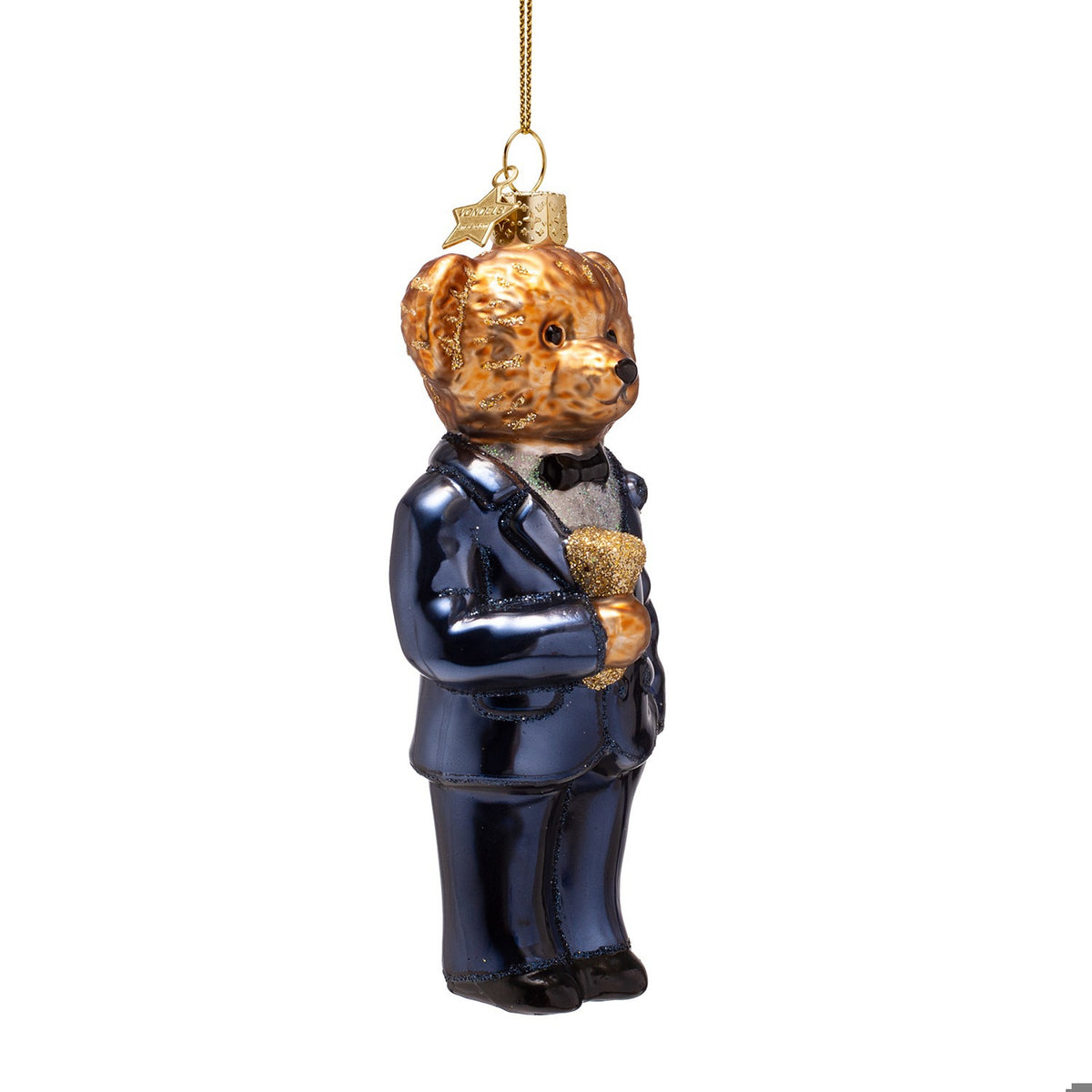 Chic Bear In Blue Suit Glass Ornament