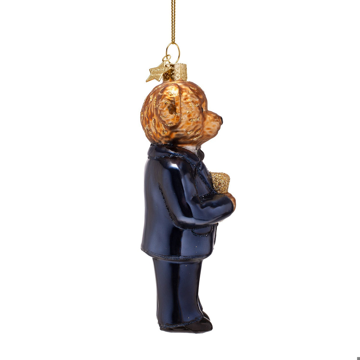 Chic Bear In Blue Suit Glass Ornament