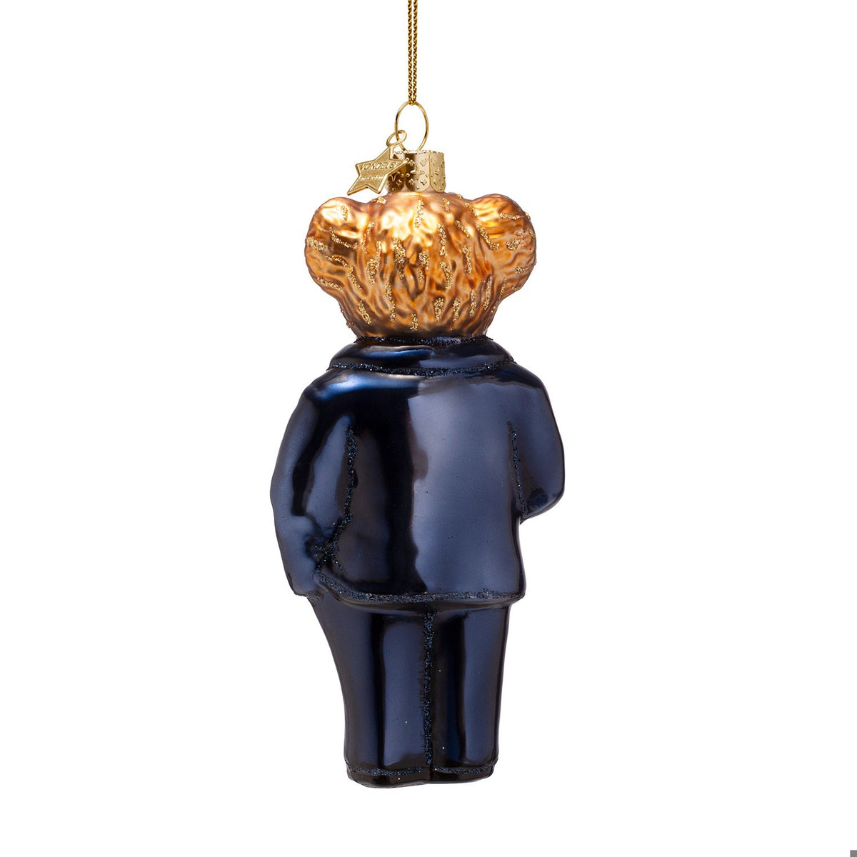 Chic Bear In Blue Suit Glass Ornament