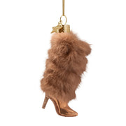 Brown Boot With Faux Fur Glass Ornament