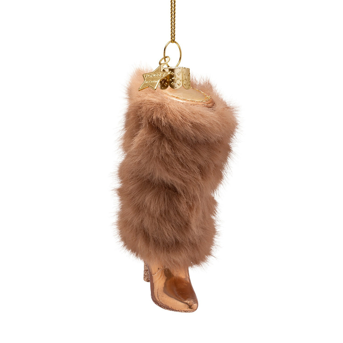 Brown Boot With Faux Fur Glass Ornament