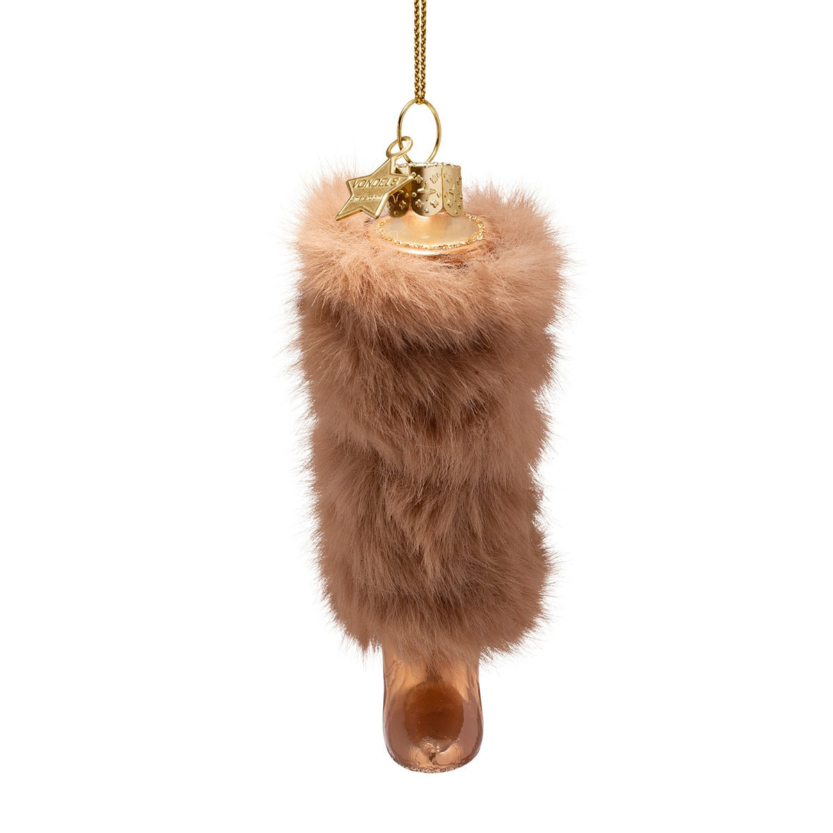 Brown Boot With Faux Fur Glass Ornament