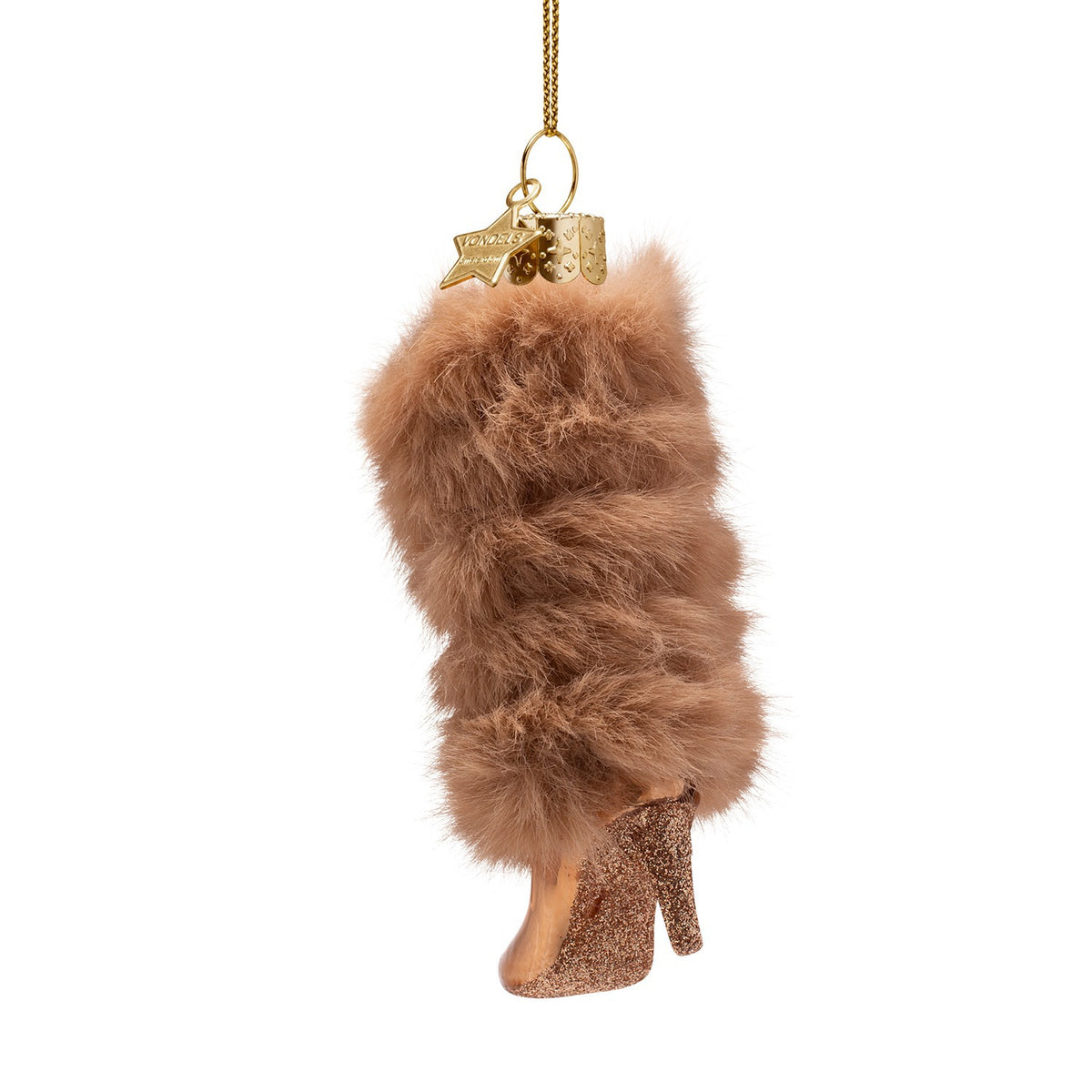 Brown Boot With Faux Fur Glass Ornament