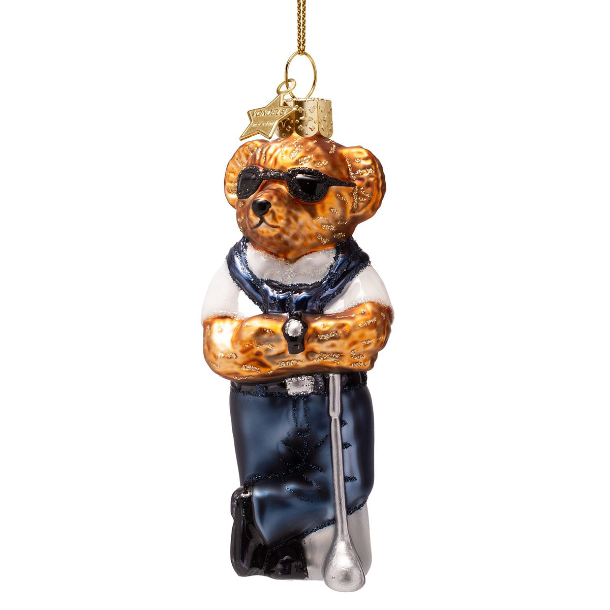 Chic Bear In Blue Golf Outfit Glass Ornament