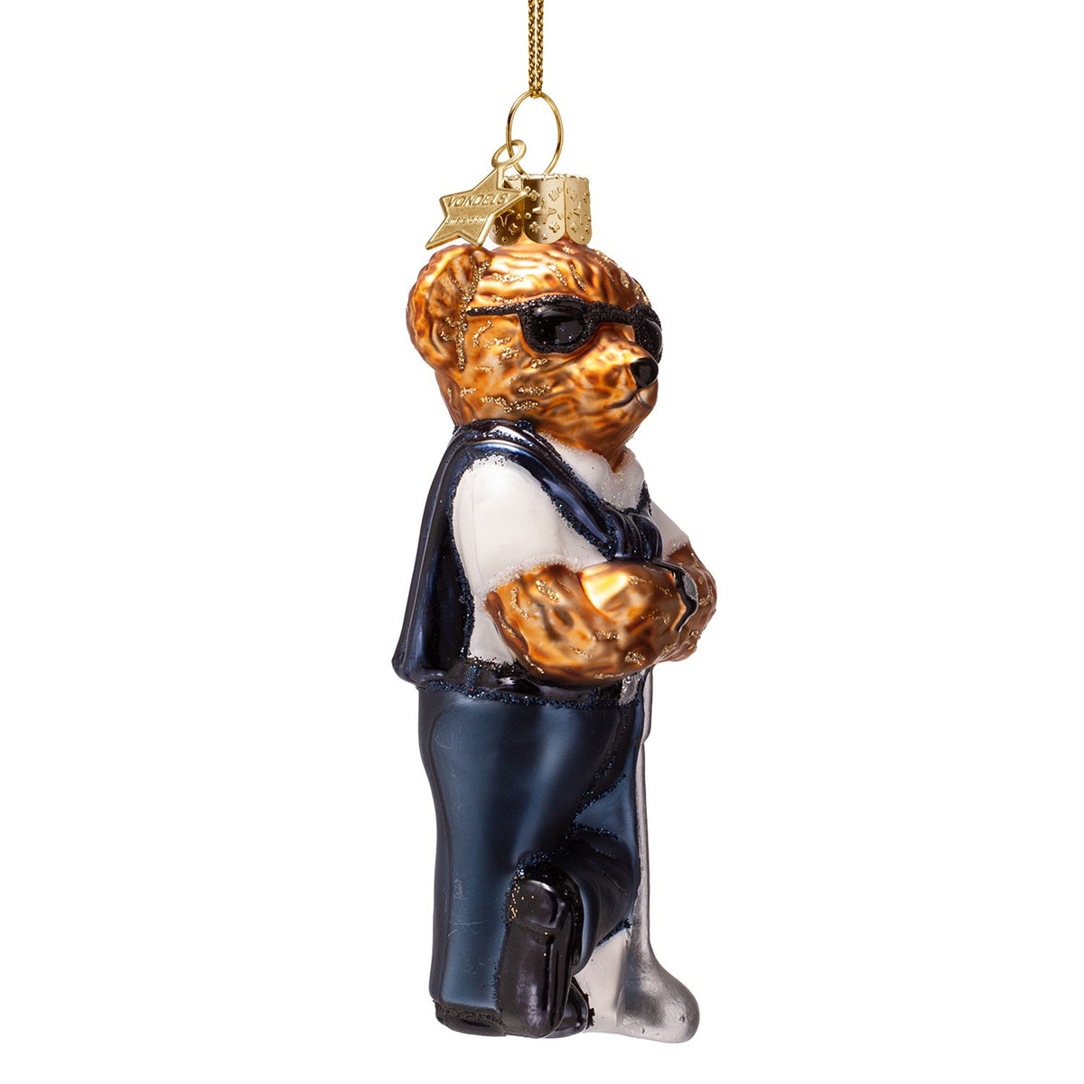 Chic Bear In Blue Golf Outfit Glass Ornament