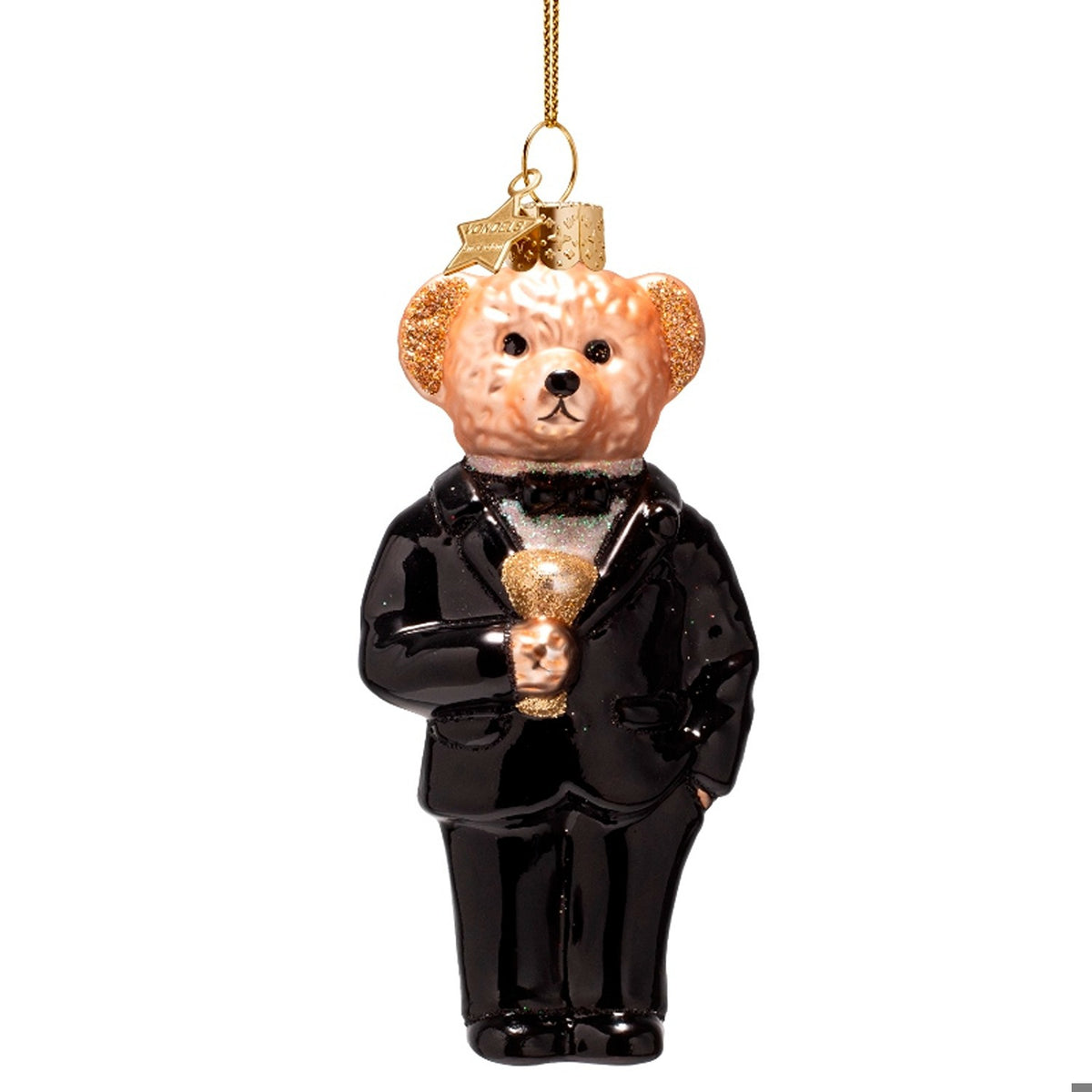 Chic Bear In Black Suit Glass Ornament