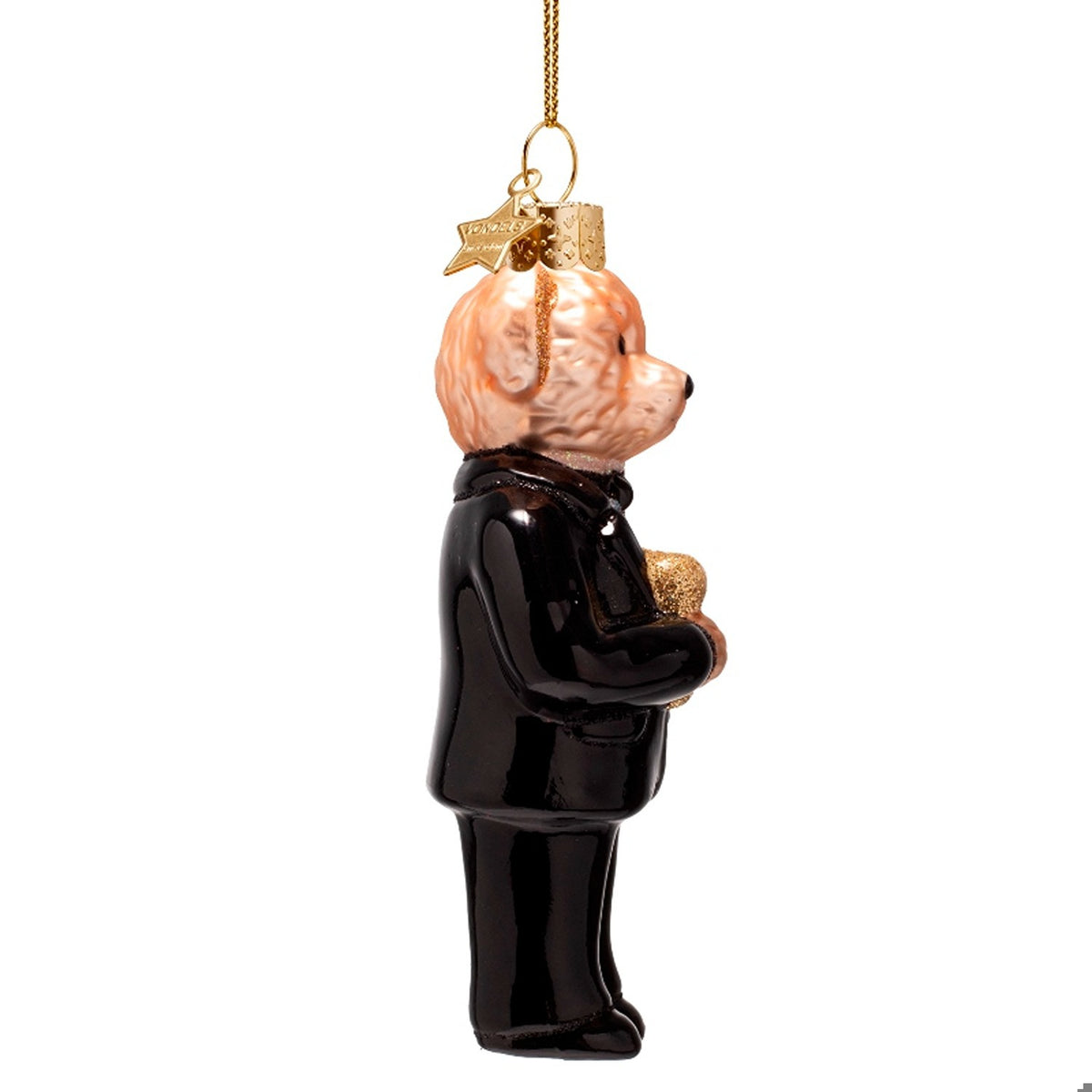 Chic Bear In Black Suit Glass Ornament