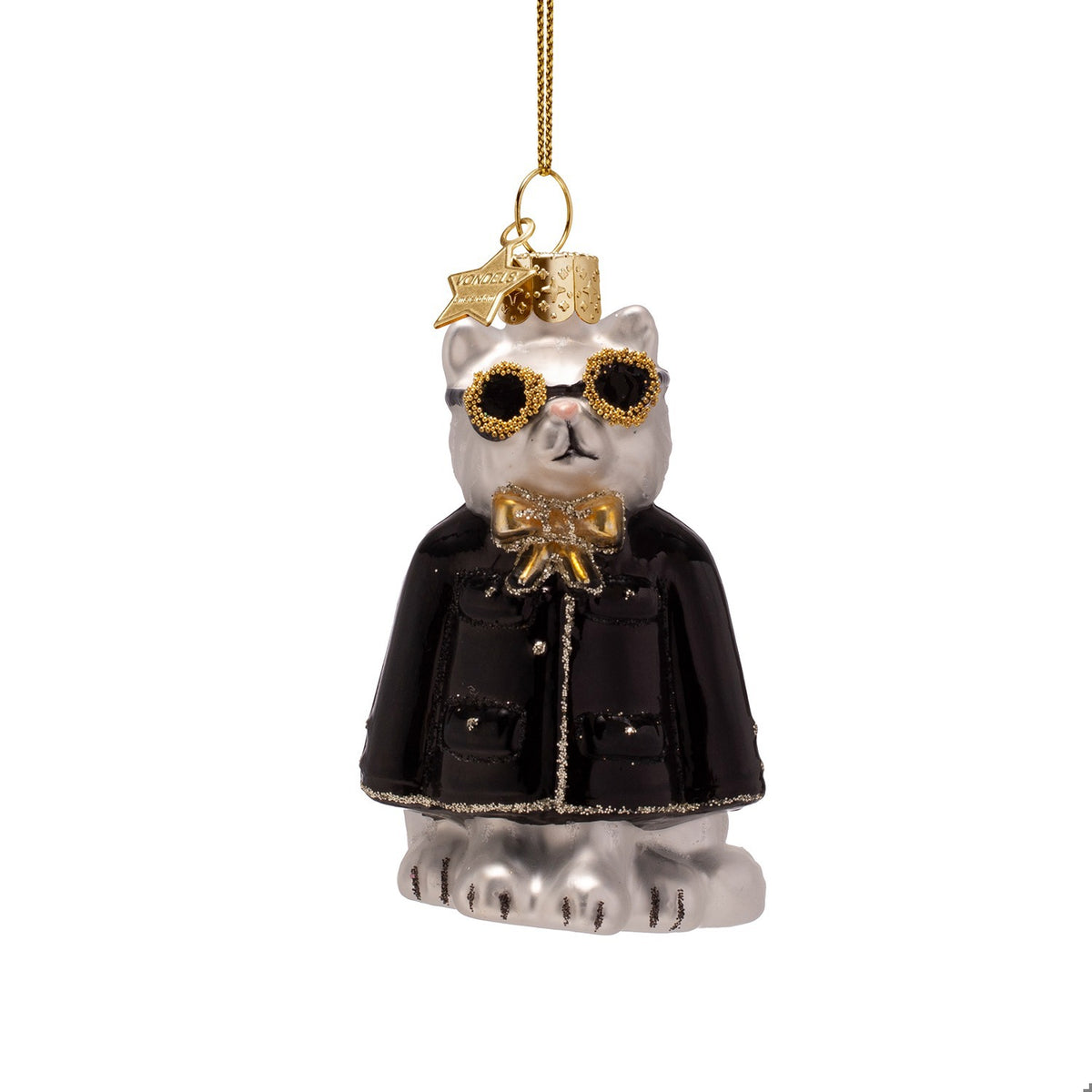 Fashion Cat Glass Ornament
