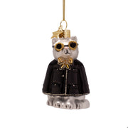 Fashion Cat Glass Ornament