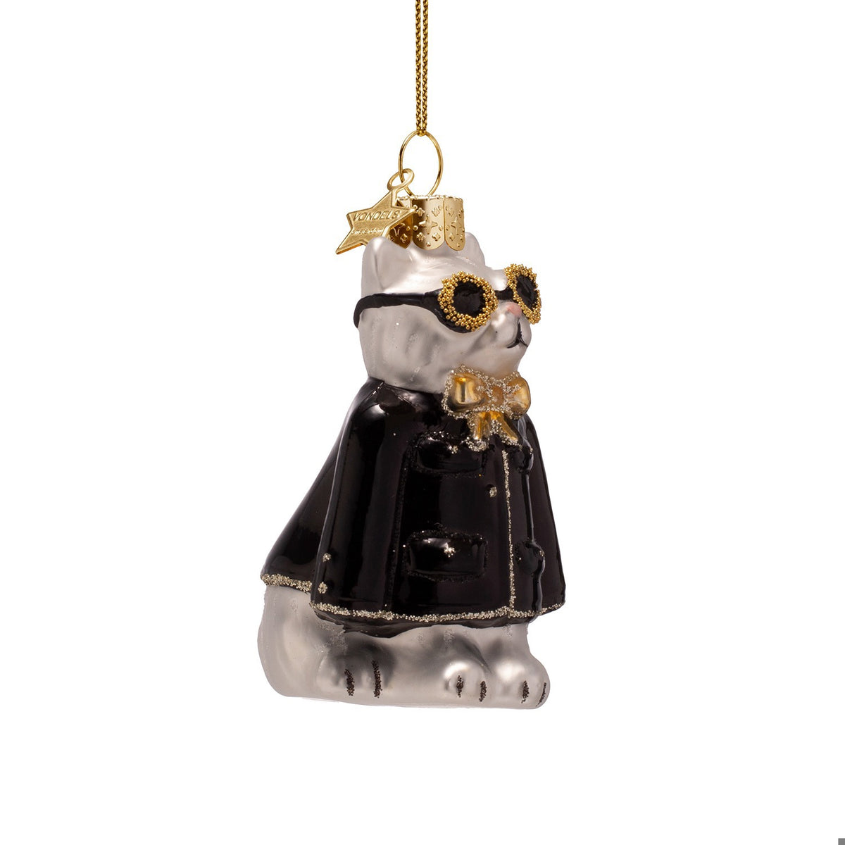 Fashion Cat Glass Ornament