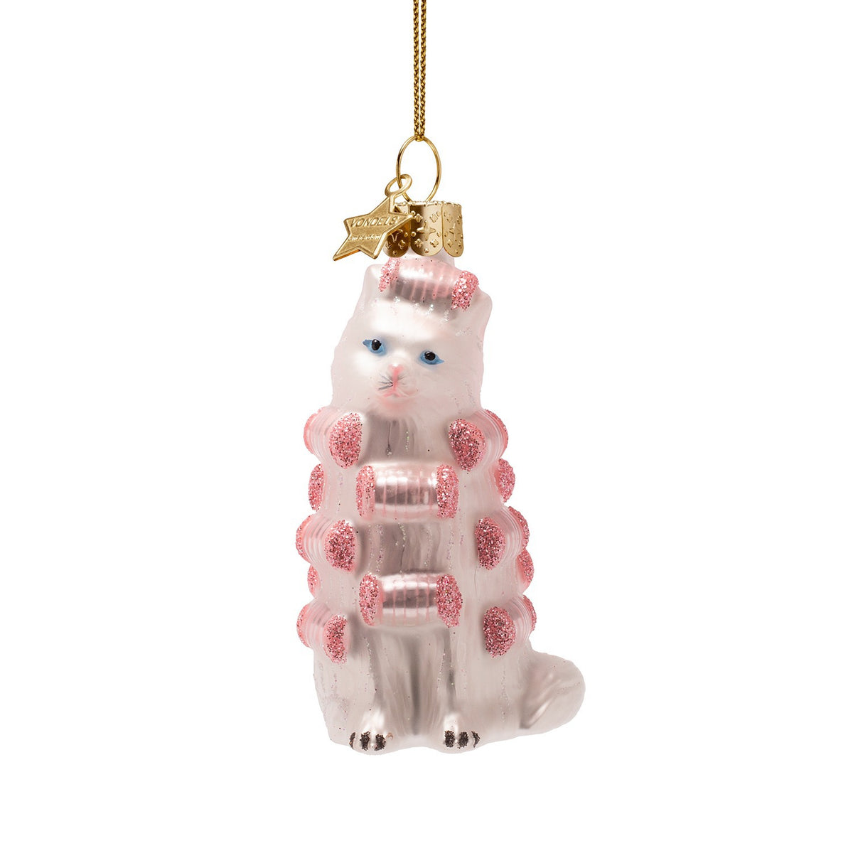 Beauty Cat With Curlers Glass Ornament