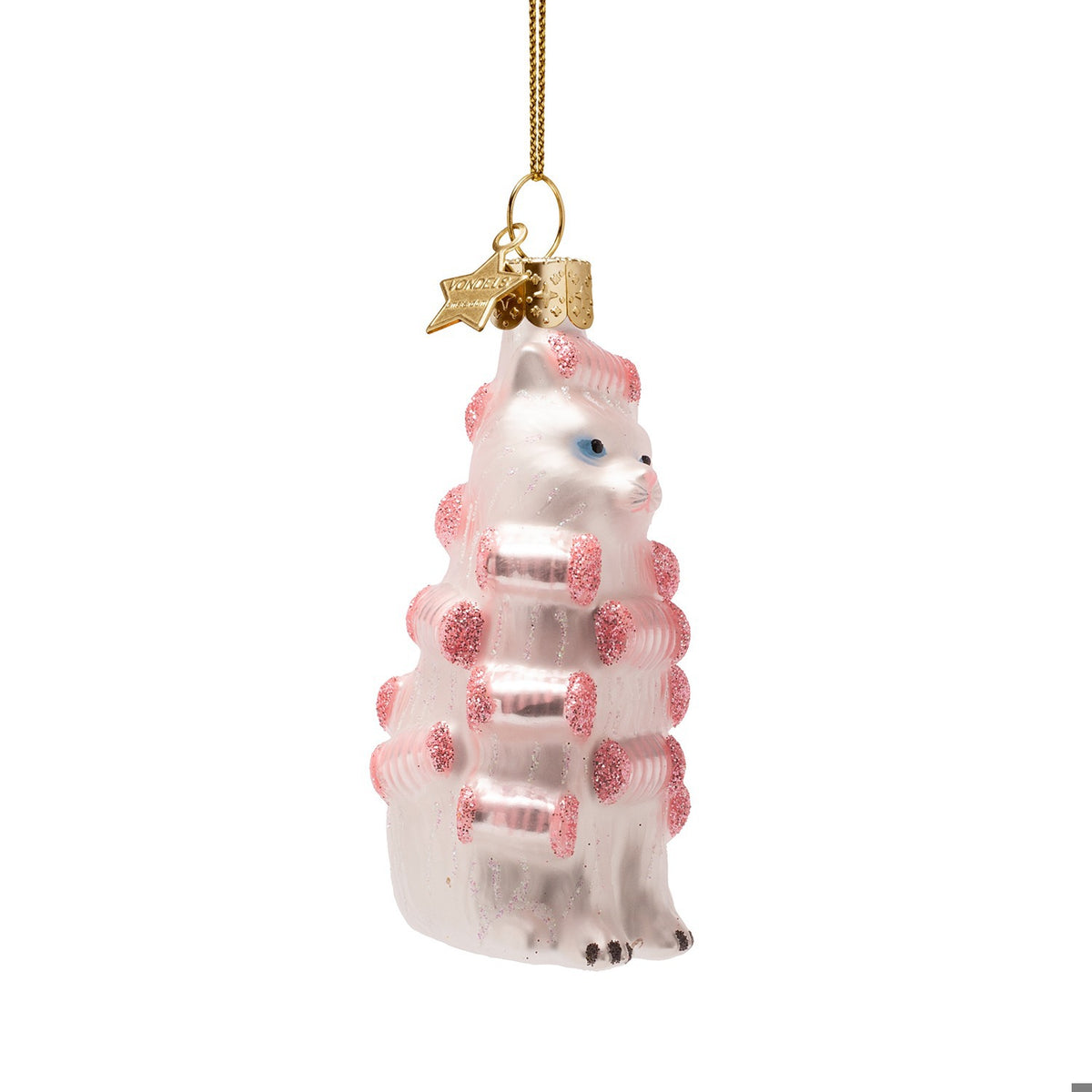 Beauty Cat With Curlers Glass Ornament