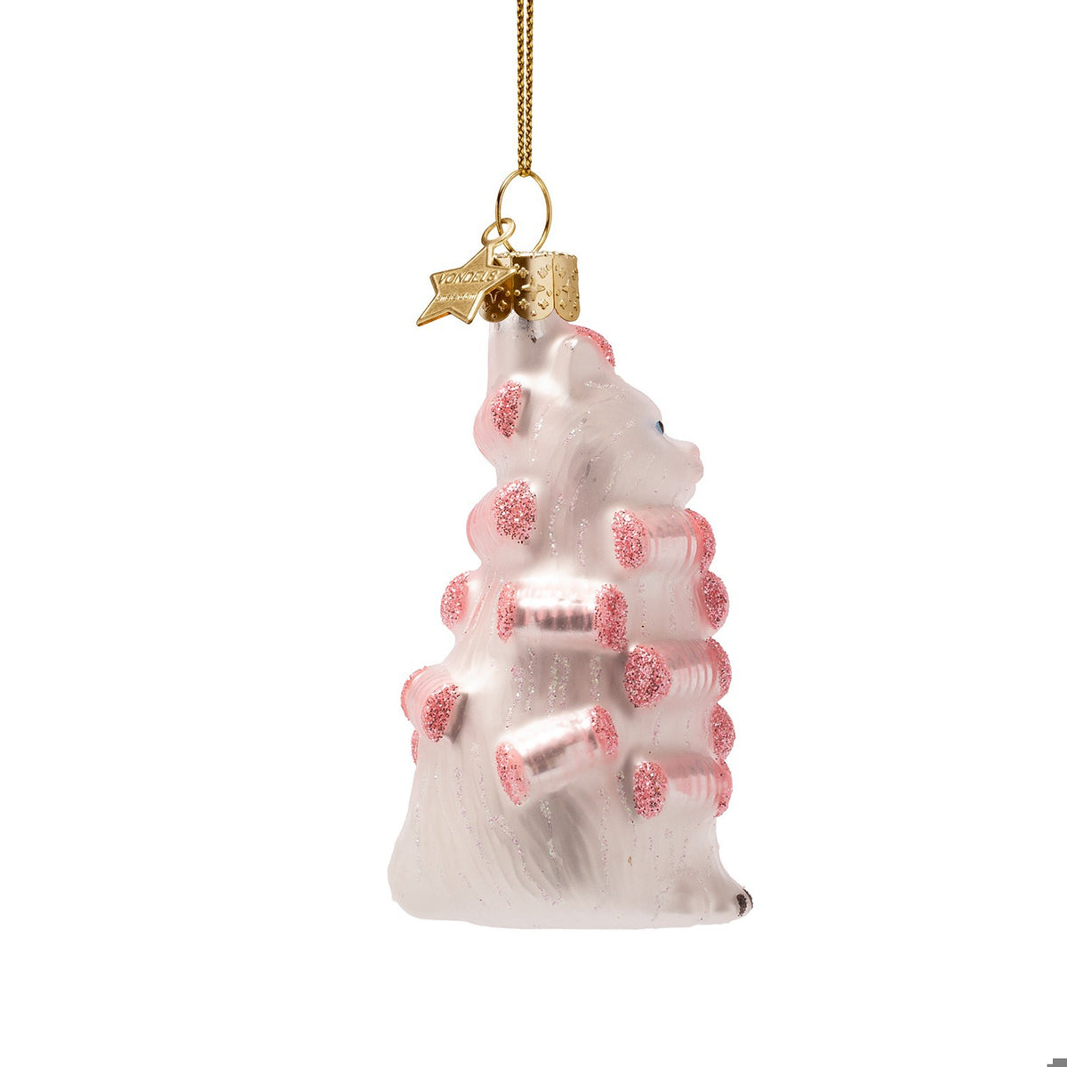 Beauty Cat With Curlers Glass Ornament