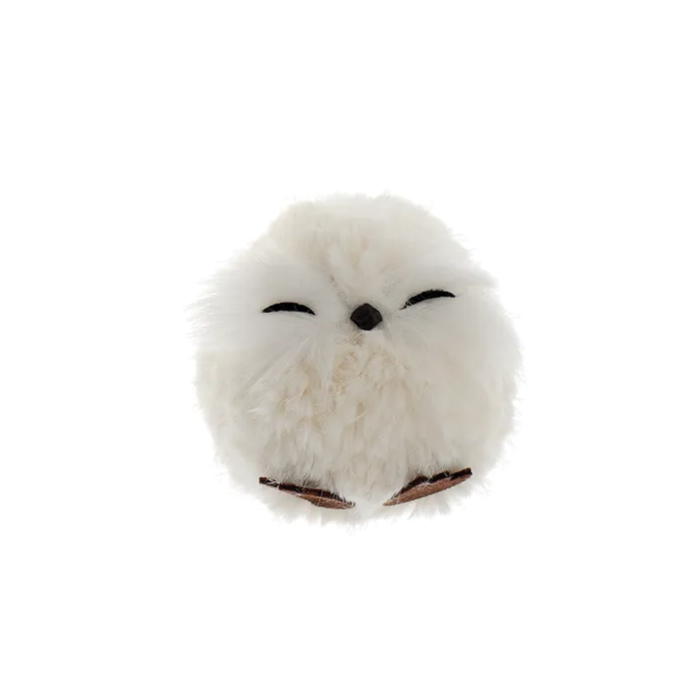 White Fluffy Owl Ornament - Asleep