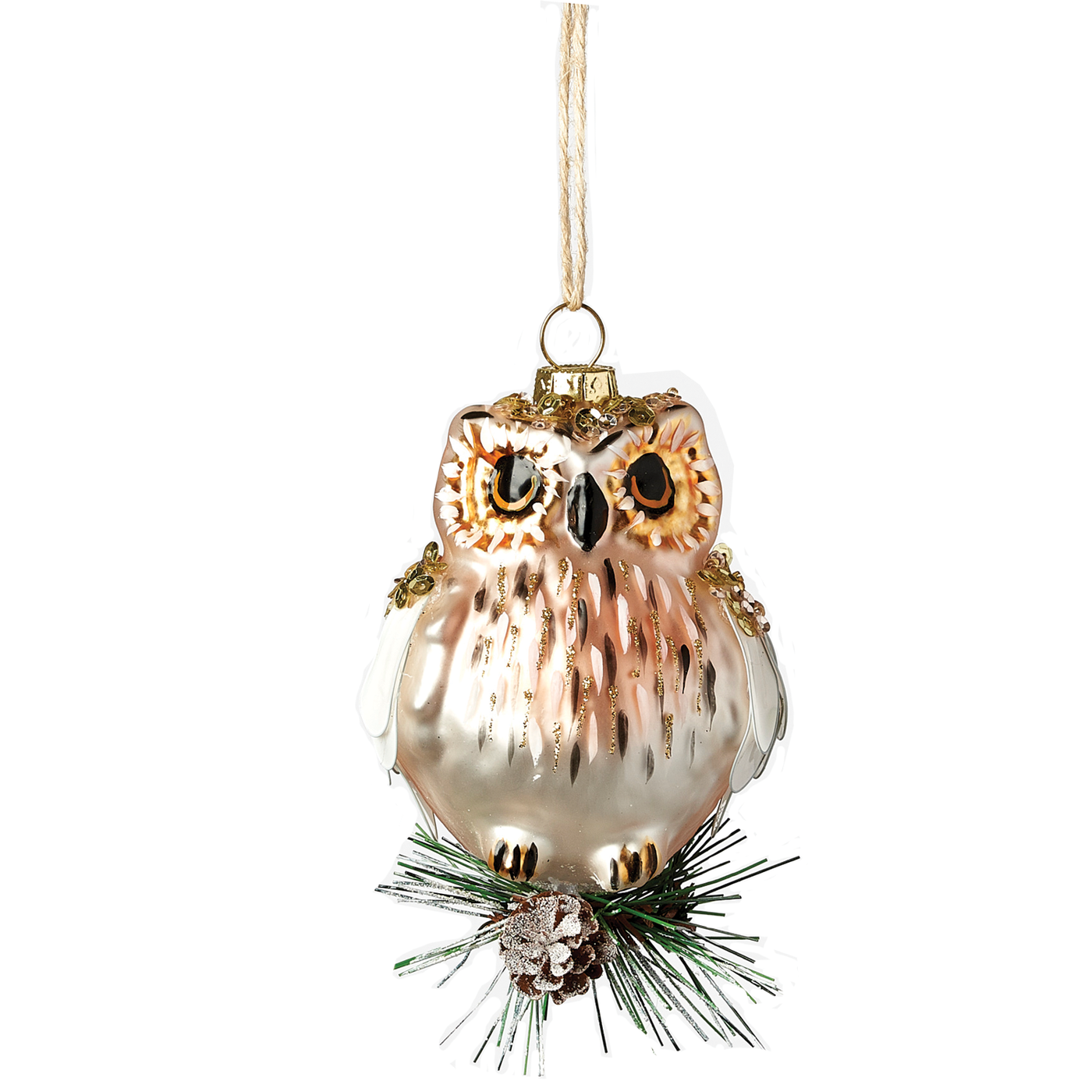 Owl Glass Ornament - White