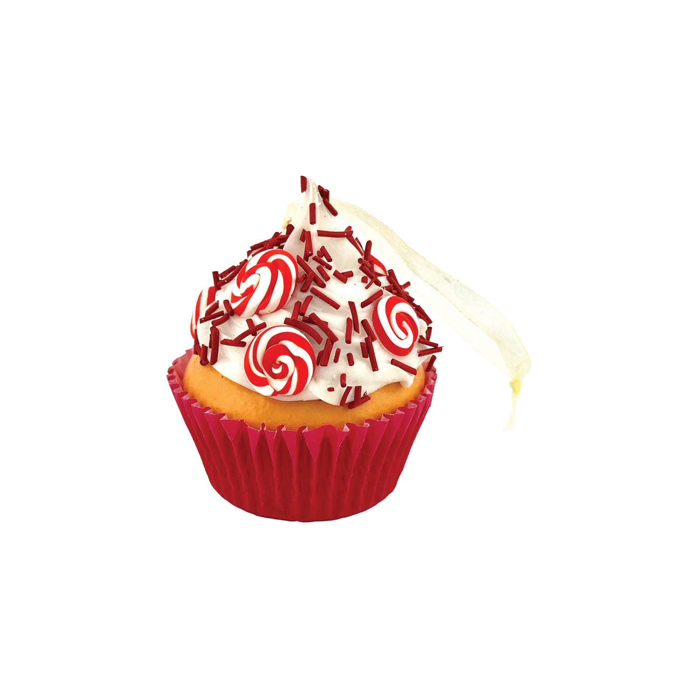 Foam Cupcake with Candy Ornament - Vanilla With Peppermint Swirl Candy