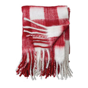 Woven Acrylic Throw With Fringe - Red & White Plaid