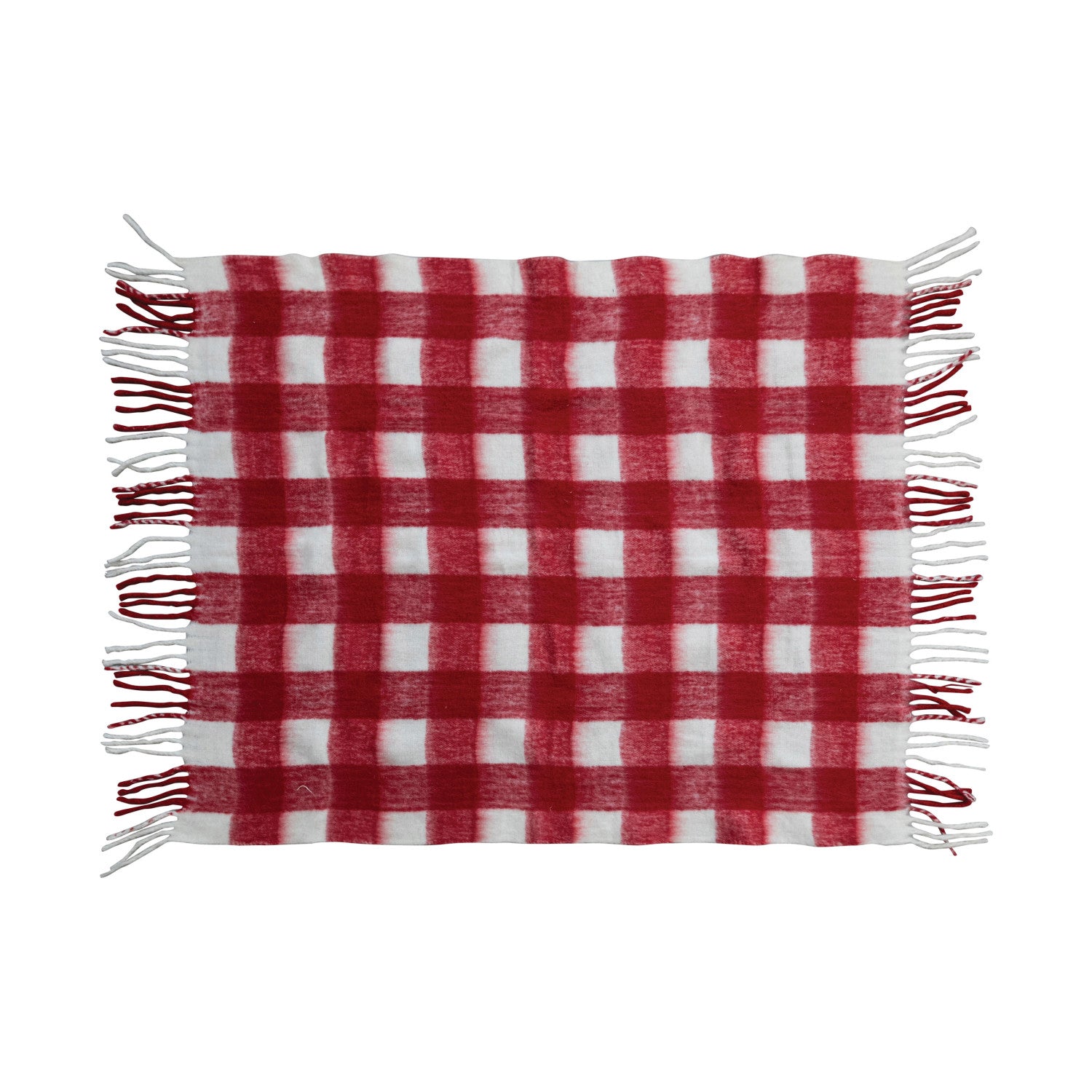 Woven Acrylic Throw With Fringe - Red & White Plaid