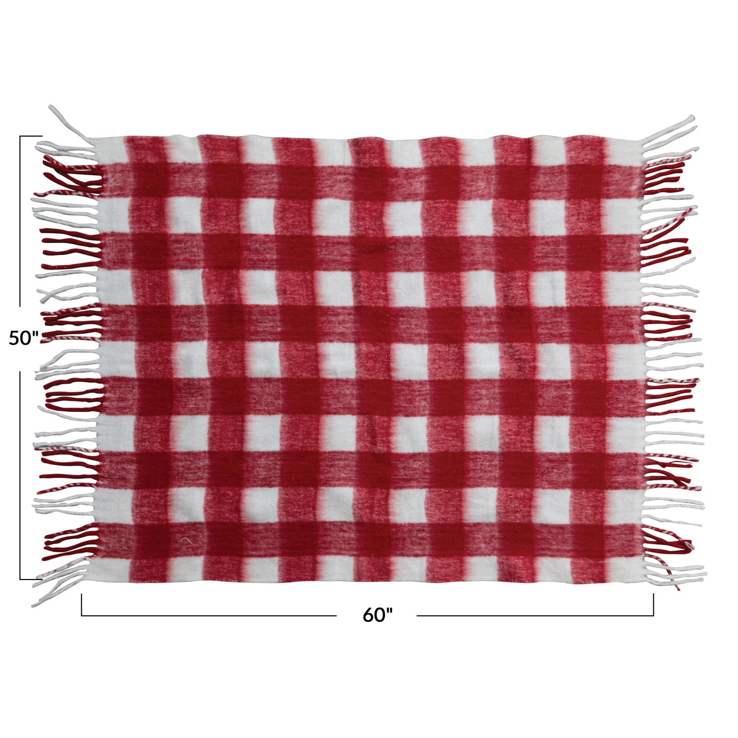 Woven Acrylic Throw With Fringe - Red & White Plaid