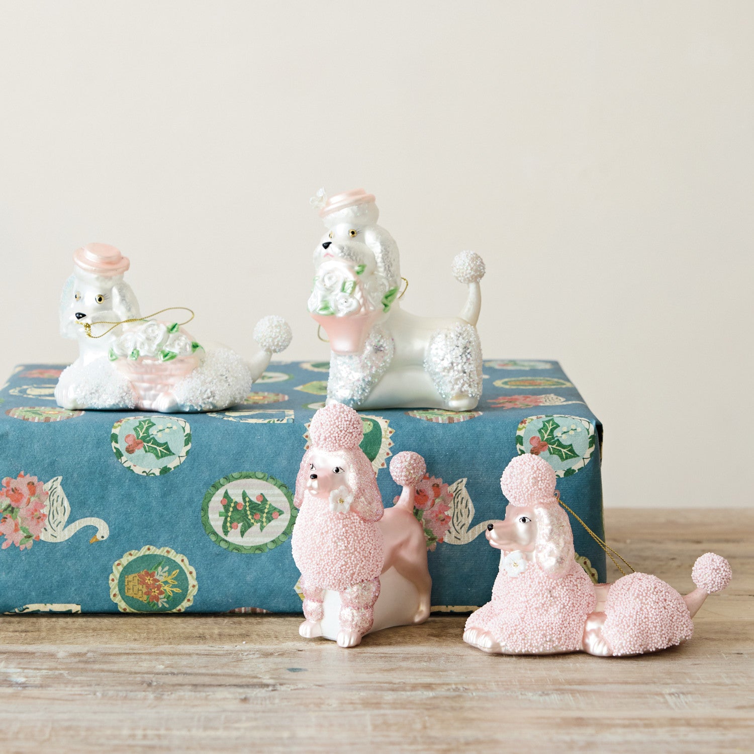 Vintage Pink Poodle Ornament - Laying Down