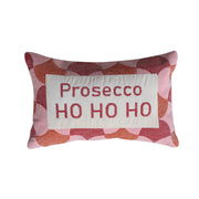 Cotton & Velvet Embroidered Lumbar Pillow with Geometric Pattern "Prosecco HO HO HO"