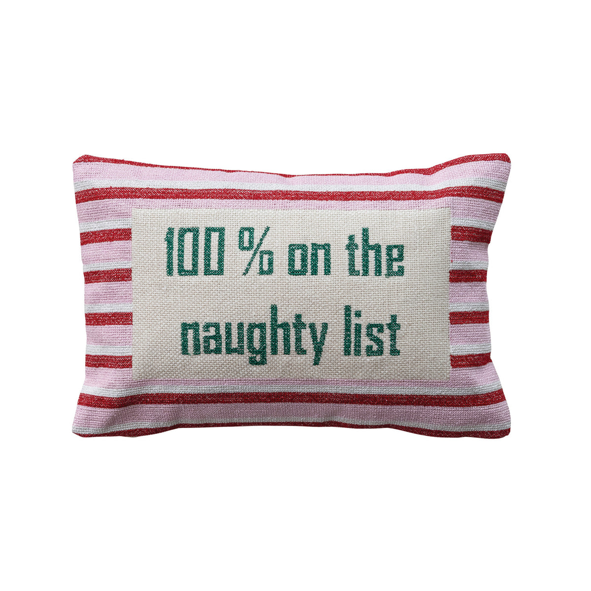 100% On The Naughty List Cotton Embroidered Lumbar Pillow