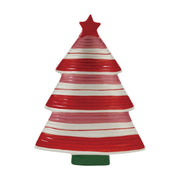 Hand-Painted Stoneware Striped Tree Shaped Platter with Star