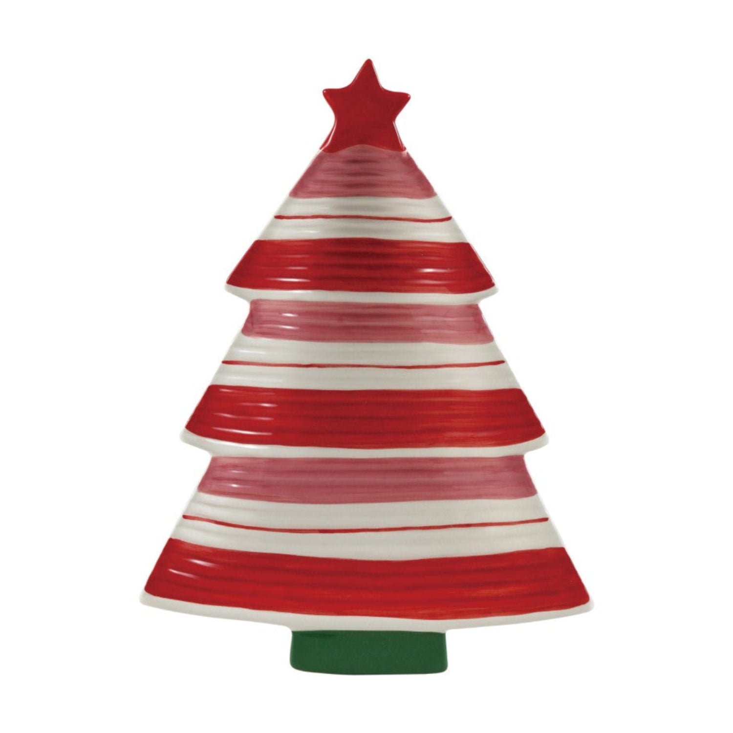 Hand-Painted Stoneware Striped Tree Shaped Platter with Star