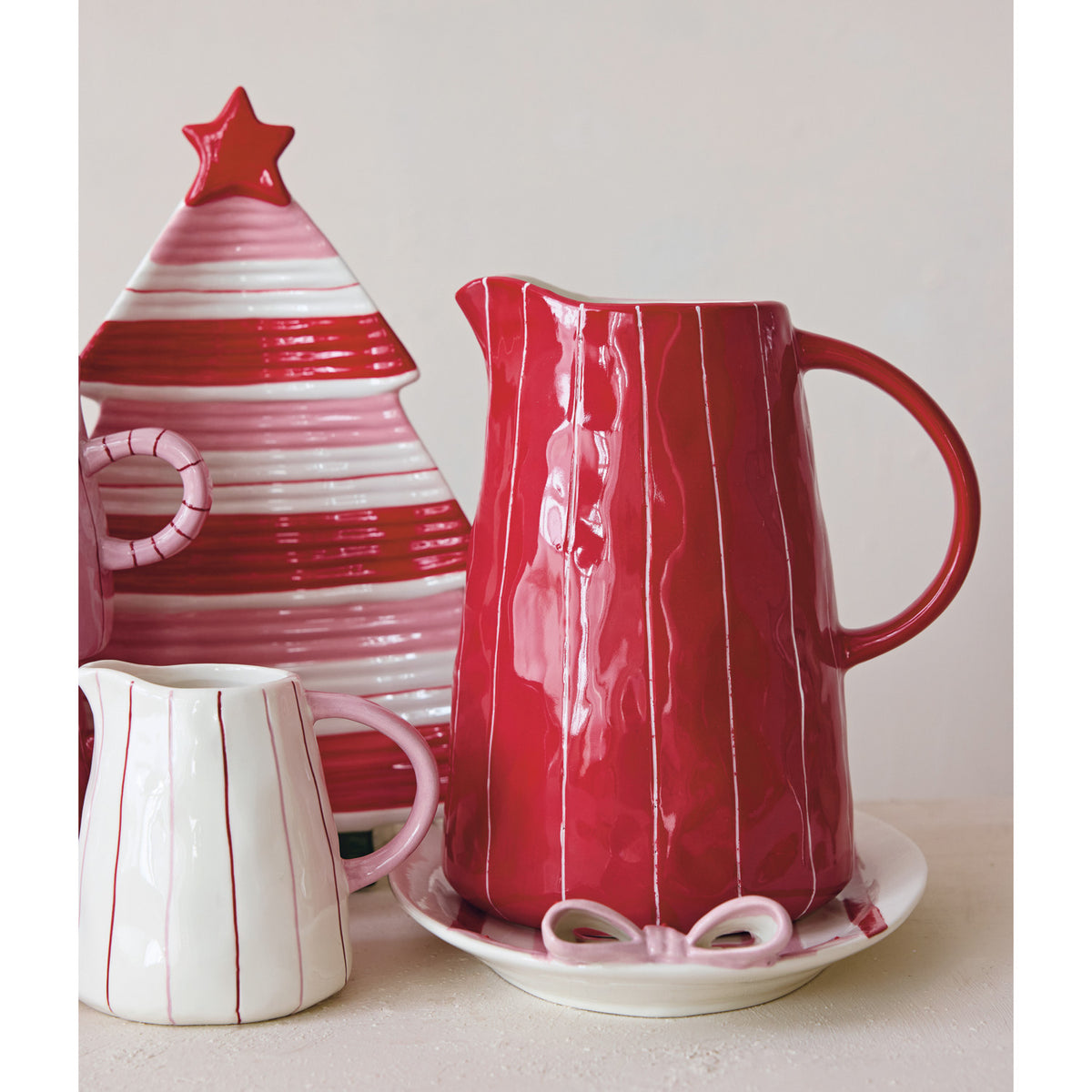 Red & White Striped Organic Shaped Pitcher