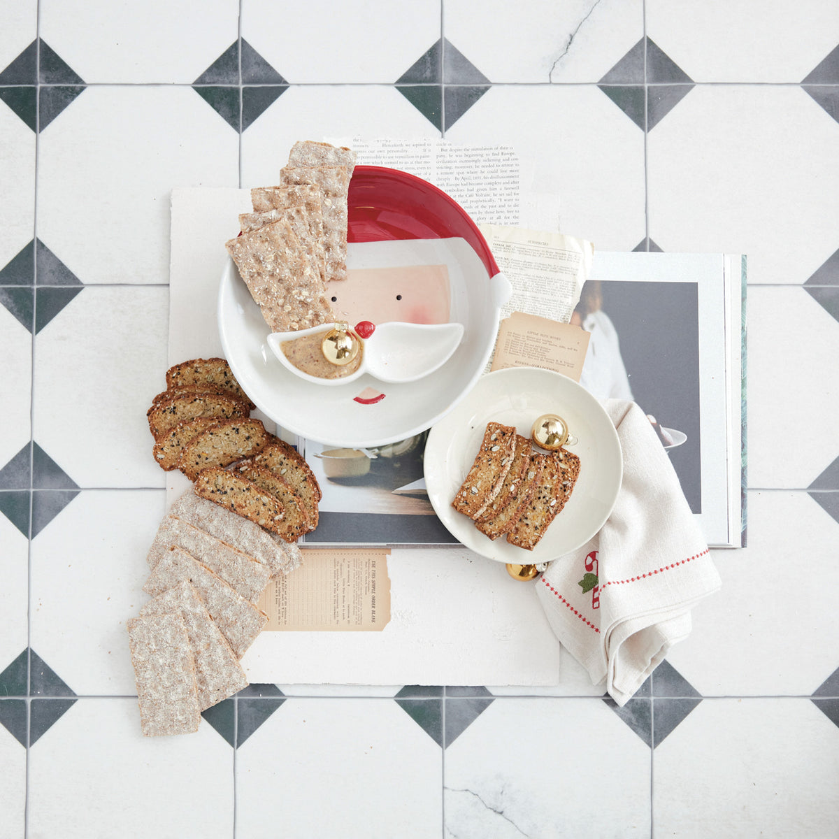 Santa Head Shaped Bowl & Mustache Ceramic Dish - Set of 2