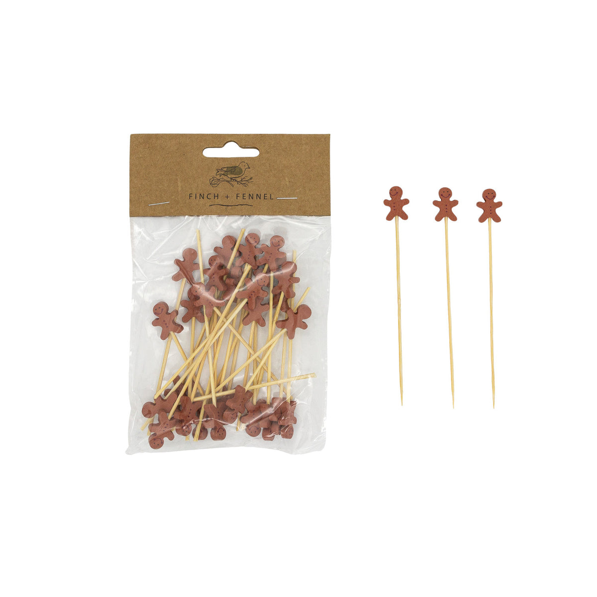 Gingerbread Man Bamboo Single Use Picks - Set of 50